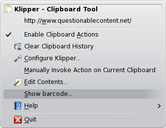 show barcode option in klipper menu